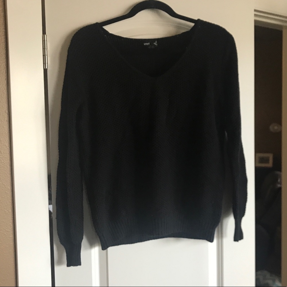 Black loose knit v-neck sweater